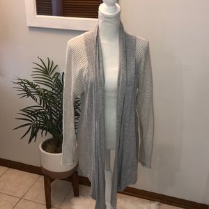 Lucky Lotus gray and white waffle knit cardigan